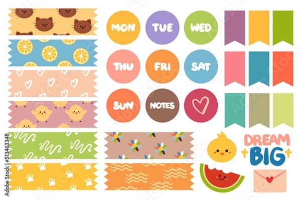 Fototapeta collection of note paper, planner stickers, to do list for weekly or daily planner, school scheduler and organizer
