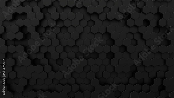 Obraz Hexagon black metalic background, modern textured border pattern. 3d render