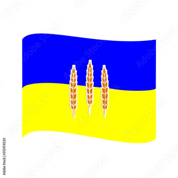 Fototapeta Yellow - blue flag icon with spikelets. Vector drawing of the Ukrainian flag with ears of wheat.