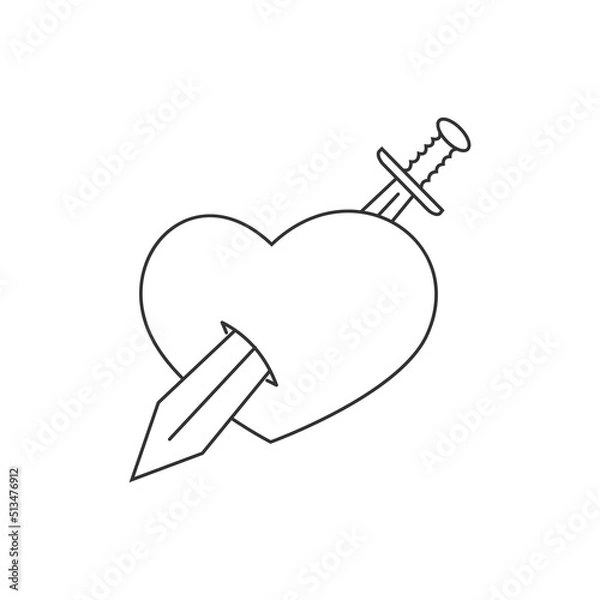 Fototapeta Sword icon in the heart. Vector drawing of a wounded heart.