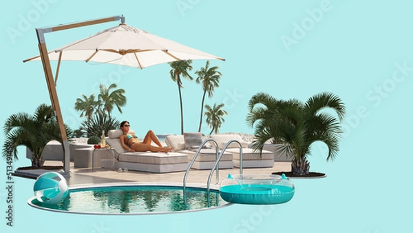 Obraz 3D image travel pool relax girl