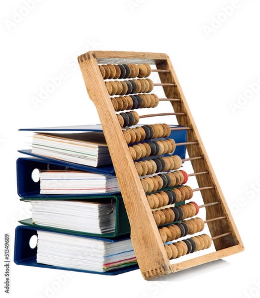 Fototapeta Mathematical calculator abacus with papers