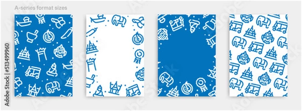 Fototapeta Thailand icon pattern background for graphic design.A-size vertical vector template set.