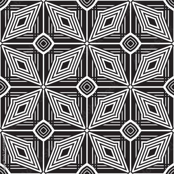 Fototapeta Seamless geometric design in black and white for fabric and textile print
