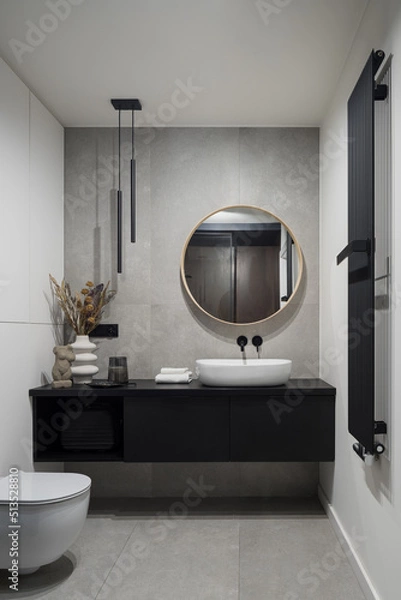 Obraz Spacious bathroom with decorative concrete style tiles