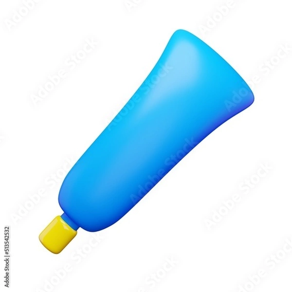 Fototapeta 3d render tube clean package moisturizer. Rendering illustration of blue toothpaste isolated on white background. Cosmetic gel mockup. Plastic spa lotion blank model. Oral dentist care element. 
