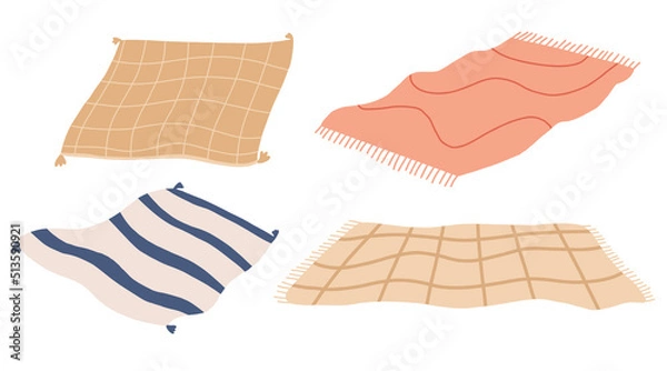 Obraz blankets and tablecloths for a picnic. carpets and towels made of fabric for the bedroom