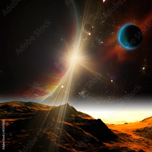 Fototapeta A view of planet earth and the universe from the moon's surface.