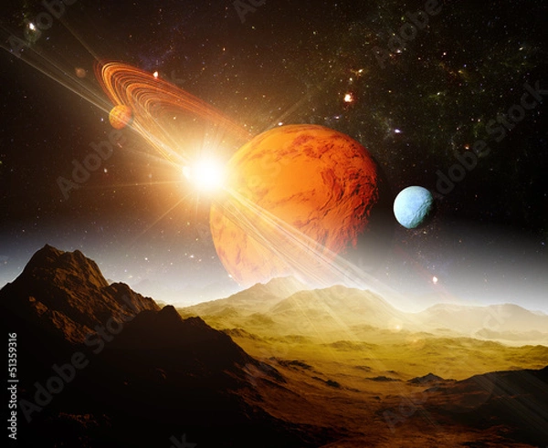 Fototapeta A view of planet earth and the universe from the moon's surface.