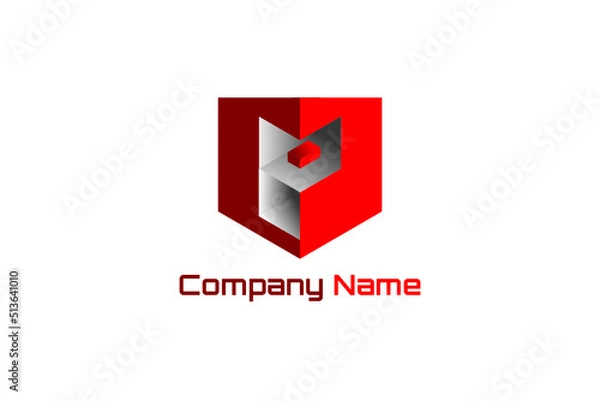 Fototapeta 3D vector logo element with initial P in shield shape. Usable for real estate, technology and general business brands