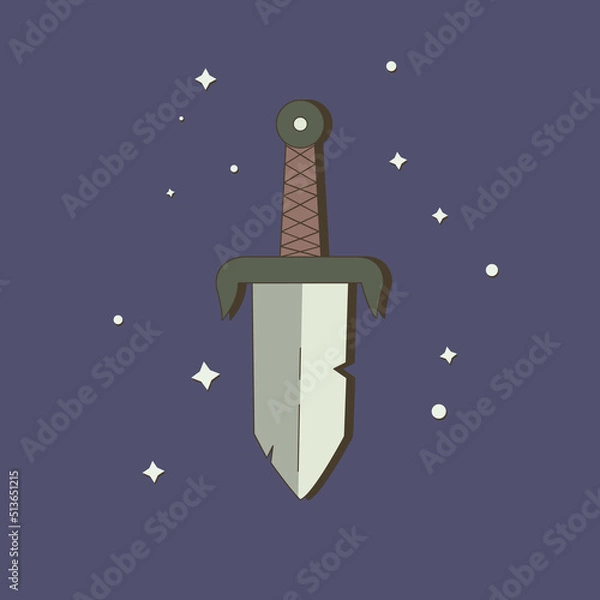 Fototapeta Powerful magic sword in flat style with stars. Vector illustration