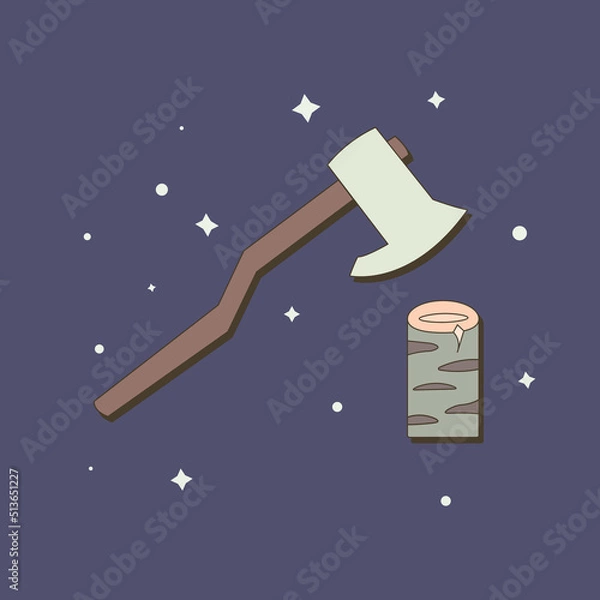 Fototapeta Powerful magic axe weapon in flat style with stars. Vector illustration