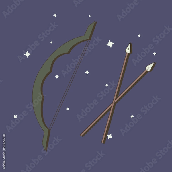 Fototapeta Powerful magic bow weapon in flat style with stars. Vector illustration