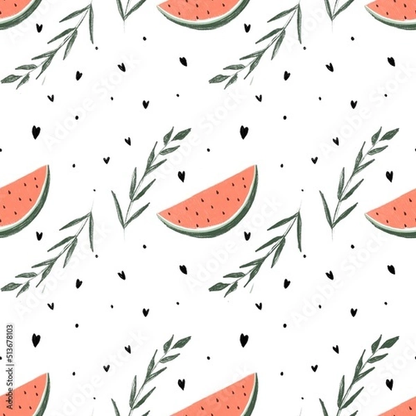 Fototapeta seamless pattern with leaves and watermelon 