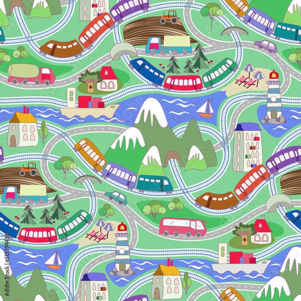 Fototapeta Transport Seamless Pattern