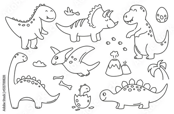 Obraz Dinosaurs doodle set isolated