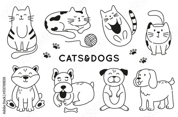 Obraz Cats and dogs doodle set