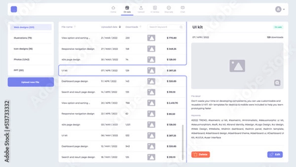 Obraz list button table search sorting design sources