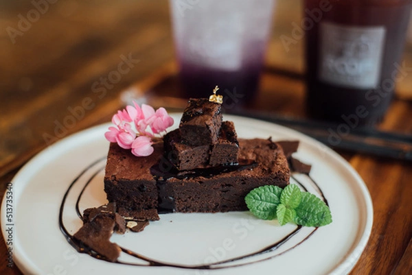 Obraz Chocolate Cake with Soft Ganache, Chocolate brownie.
