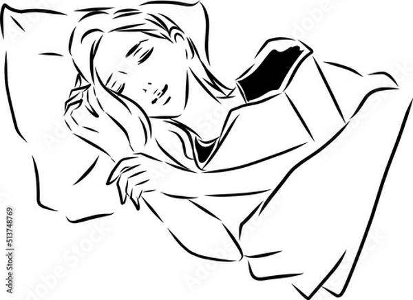 Obraz ぐっすり眠る女性　線画