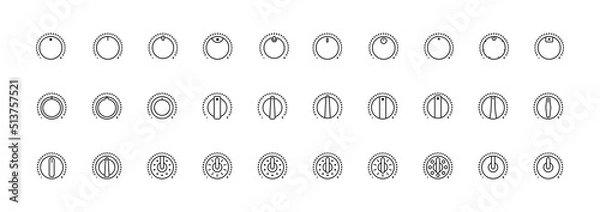 Fototapeta Set of Vector Icons on Theme Adjustment, Mode Selection, Control, Switching, Change. Presented Balance, Power, Minimum, Maximum, Left, Right Power Mode Control Panel