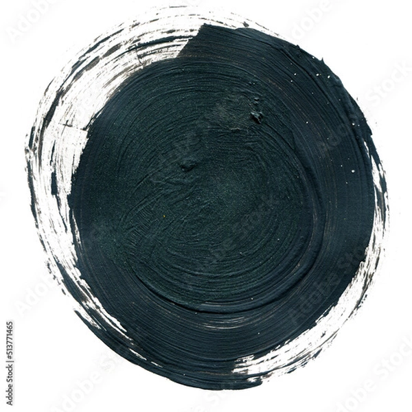 Fototapeta Acrylic circle isolated on white background. Gray, black round watercolor shape for text. Dynamic Brush Stroke. 