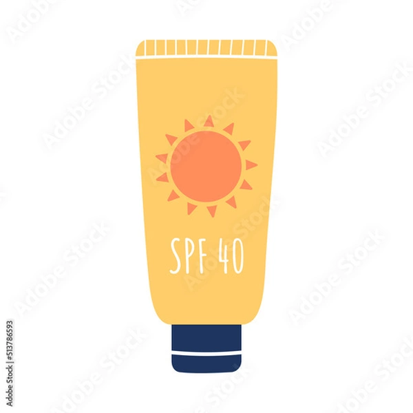 Obraz Tube of sunscreen SPF 40. Moisturizing face and body lotion with high skin protection against UV rays, uva, uvb. Sunscreen protection and sun safety. Vector illustration in flat style