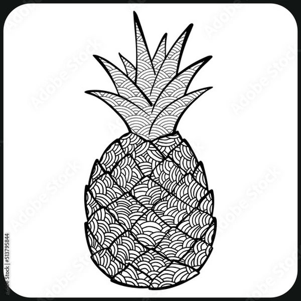 Obraz coloring book page for adults. Contour fruit in a mandala style