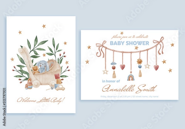 Obraz Akwarela Baby Wprowadzenie i zestaw kart shower