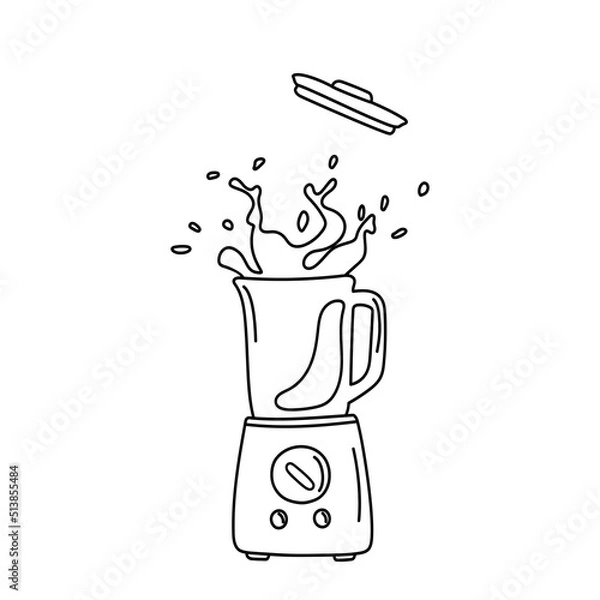 Obraz Blender with smoothie in the doodle style isolated on a white background. Vector illustration.