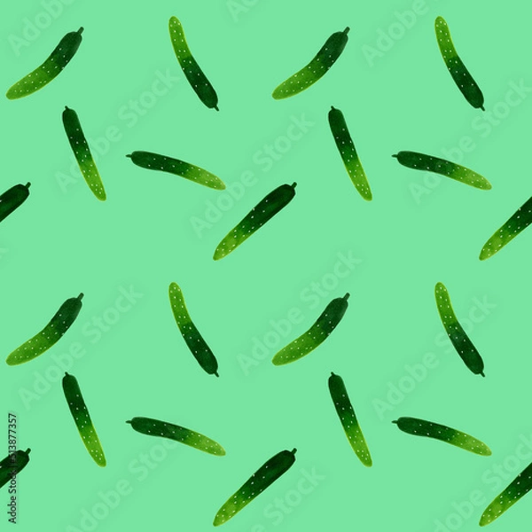 Obraz きゅうりのシームレスパターン　夏野菜のシンプルな和風イラスト素材