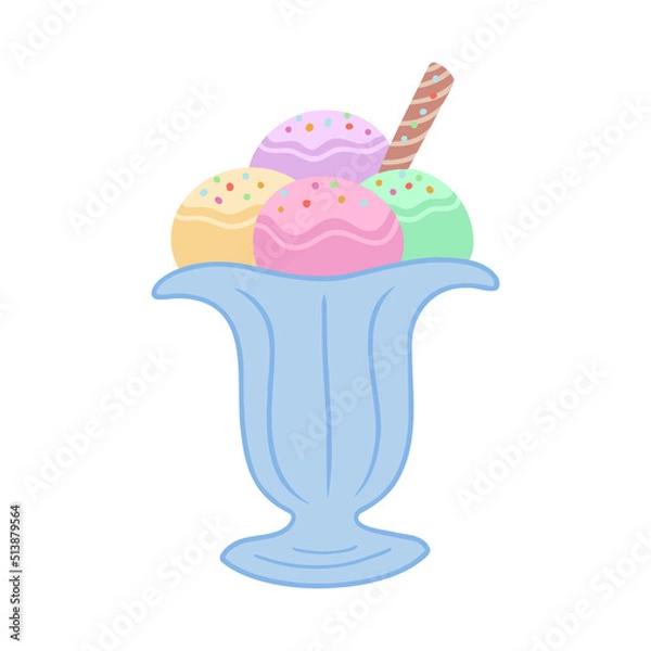 Obraz Ice cream in vase. Vector Illustration for printing, backgrounds, covers, packaging, greeting cards, posters, stickers, textile and seasonal design. Isolated on white background.