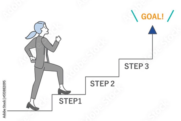 Obraz ステップアップをイメージしたビジネスマンの全身の線画ベクターイラスト