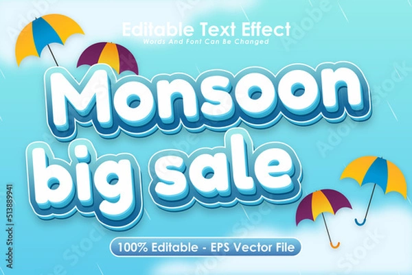 Obraz Monsoon Big Sale Editable Text Effect 3 Dimension Emboss Cartoon Style