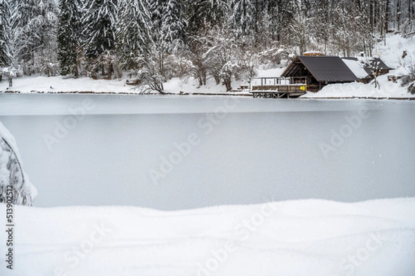 Obraz Snow winter in Fusine. Magic of the lower lake.