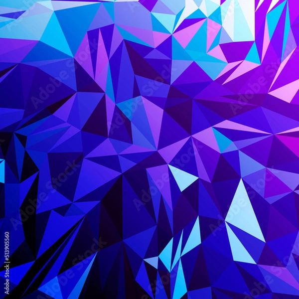 Fototapeta Blue triangles abstract background, polygonal geometric bright design.
