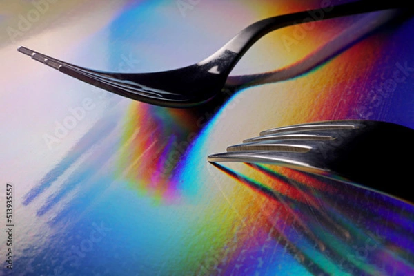 Obraz metal forks on dark background
