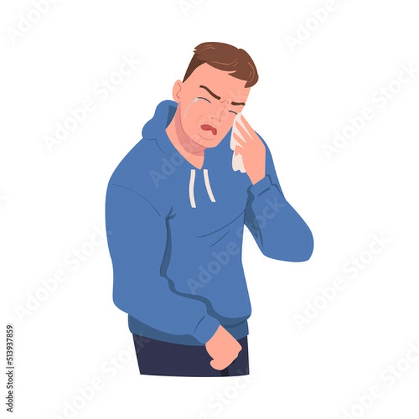 Fototapeta Crying Man Character Weeping and Sobbing from Sorrow and Grief Feeling Sad and Upset Vector Illustration