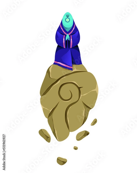 Fototapeta The alien sits on a rock. Meditation. Vector illustration, character design. Fantasy art.