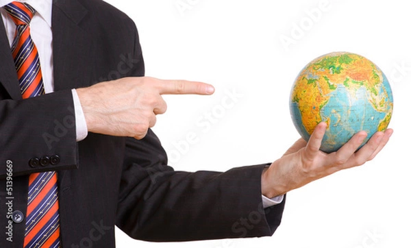 Obraz Hand zeigt auf Globus