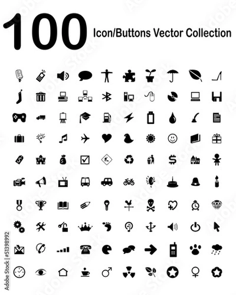Fototapeta 100 Icons-Buttons Vector Collection