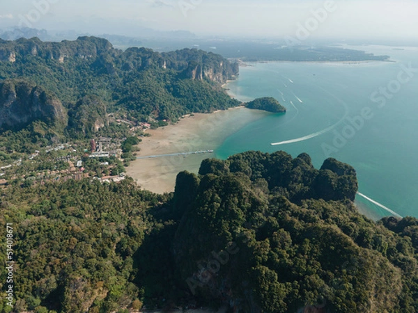 Obraz Aerial view of the big limestone island of Phra Nang beach in Krabi, Thailand
