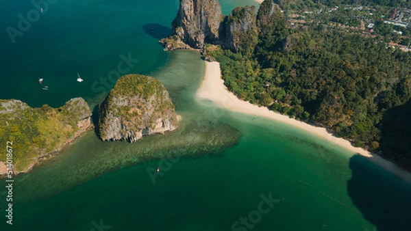 Obraz Aerial view of the big limestone island of Phra Nang beach in Krabi, Thailand