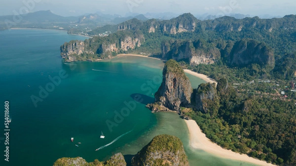 Obraz Aerial view of the big limestone island of Phra Nang beach in Krabi, Thailand