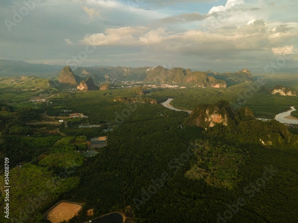 Obraz Aerial view of  the Phang Nga mangroves at sunset