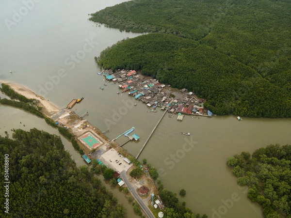 Obraz Aerial view of a small fishing town in the mangrove jungle