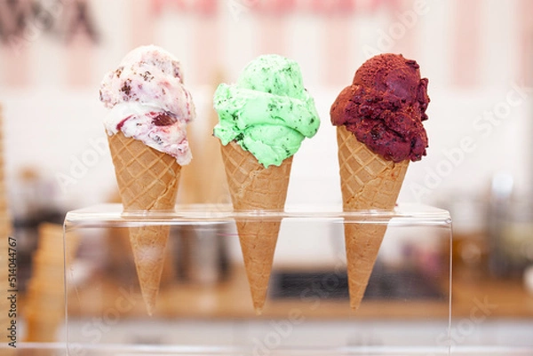 Obraz Ice cream closeup picture. Cold dessert. Summer fresh sweets.