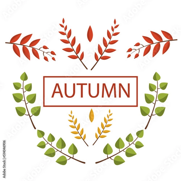 Obraz Autumn twigs with leaves of different colors in a flat style. Vector image.