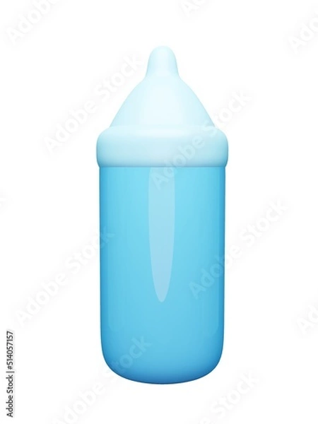 Fototapeta 3d render baby milk bottle icon. Rendering illustration of blue newborn feed container with rubber pacifier isolated on white background. Equipment for childcare. Healthy nutrition for kid.    