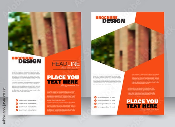 Fototapeta Abstract flyer design background. Brochure template. Annual report cover. Can be used for magazine, business mockup set, education, presentation. Vector illustration a4 size.  Orange color.